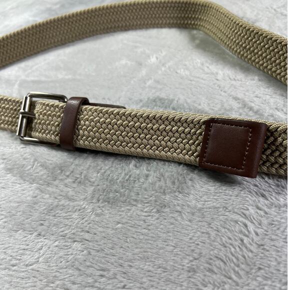 Khaki Woven Belt Vegan Leather Trim Casual Classic Heritage Adjustable - Picture 4 of 7